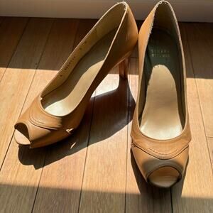 Stuart Weitzman Tan Leather Peep Toe Pumps